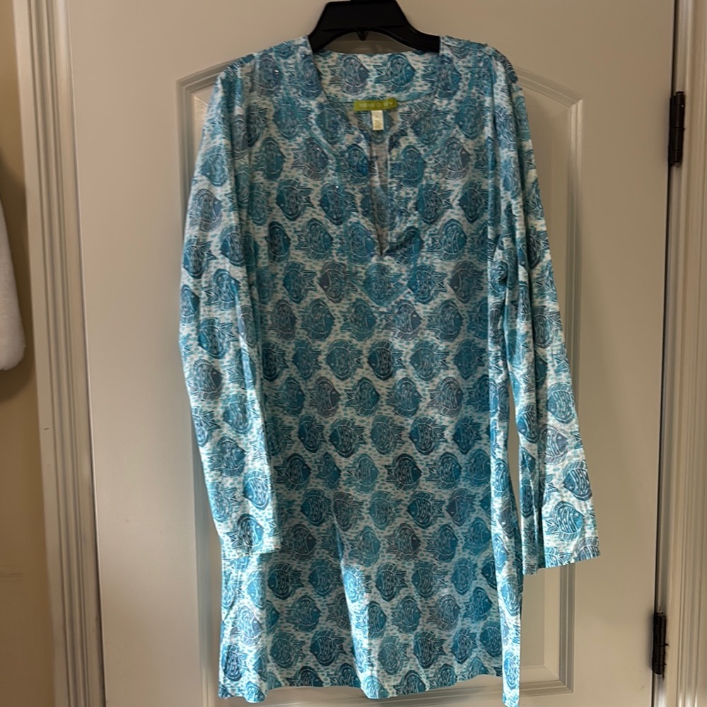 Sigrid Olsen Blue Teal Paisley Long Sleeve Tunic